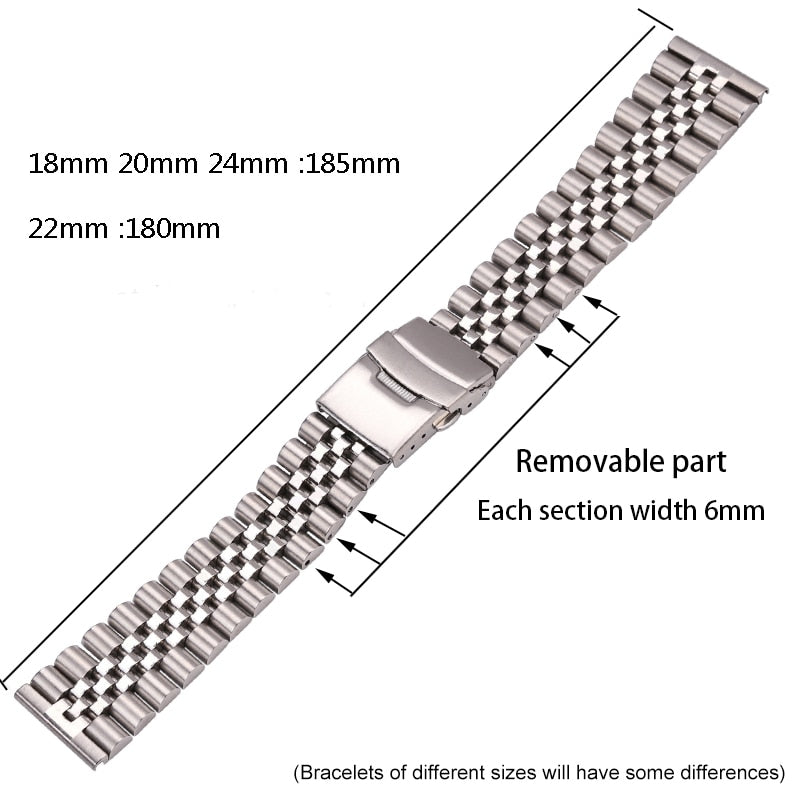 Stainless Steel J-Style Universal Watch Bracelet / 18mm / 20mm / 22mm / 24mm
