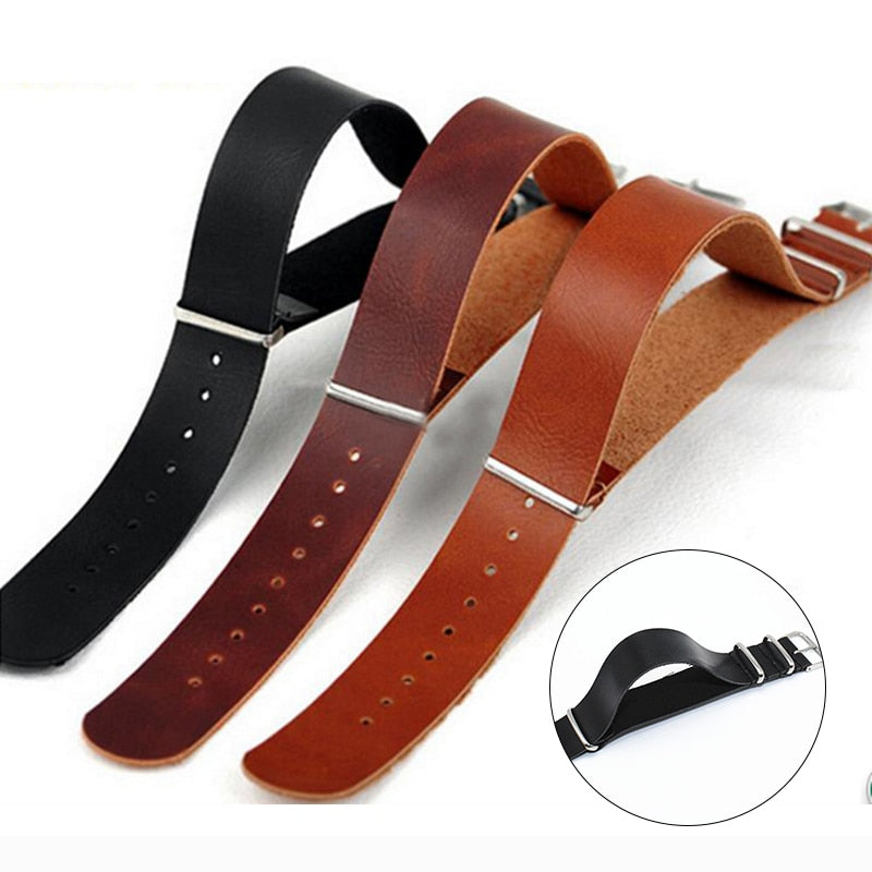 Single Piece Universal Leather Strap - Light Brown / 18mm / 20mm / 22mm