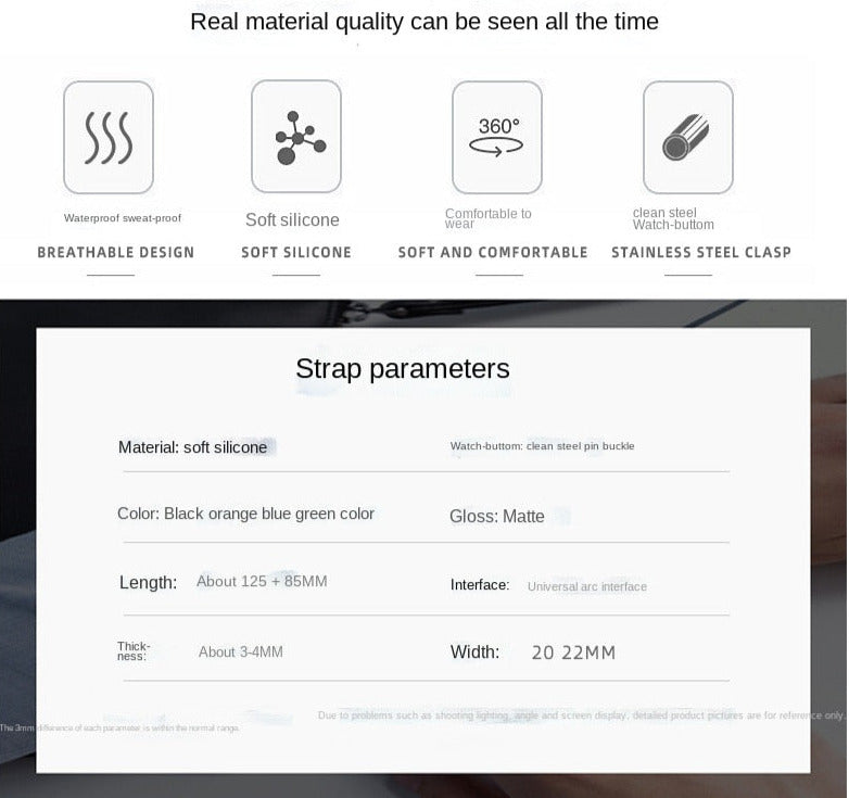 कर्व्ड एंड FKM रबर डाइव स्ट्रैप - काला