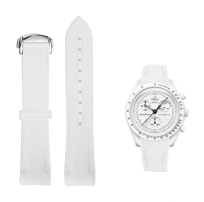 Curved End Rubber Folding Clasp Strap For Omega X Swatch MoonSwatch - White