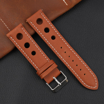 Genuine Leather Racing Style Watch Strap - Light Brown/White