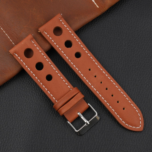 Genuine Leather Racing Style Watch Strap - Light Brown/White