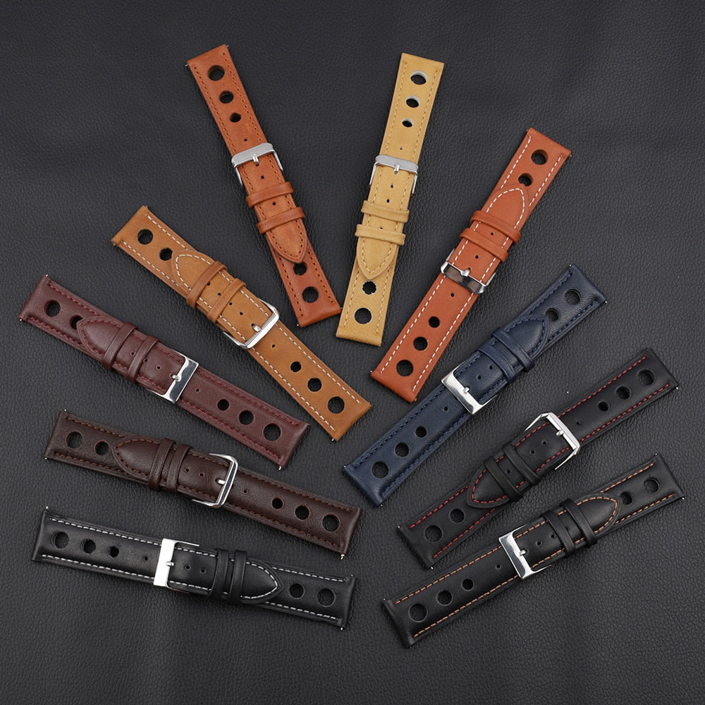 Genuine Leather Racing Style Watch Strap - Coffee