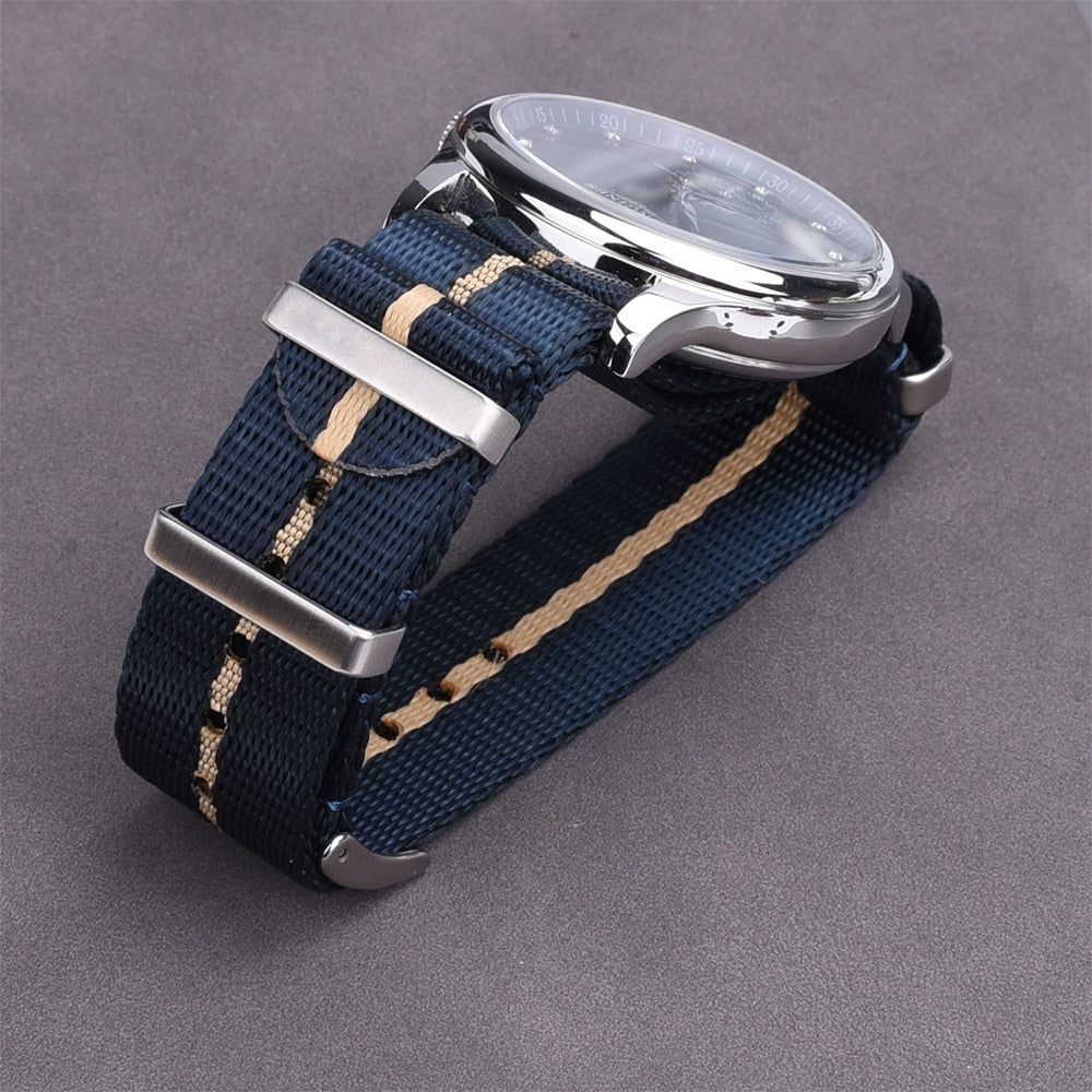 Premium Smooth Nylon Strap - Blue/Khaki