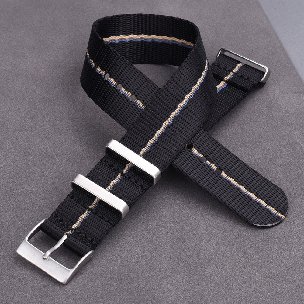 Premium Smooth Nylon Strap - Black/Blue/Khaki