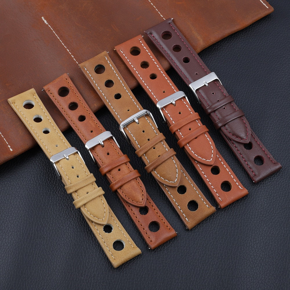 Genuine Leather Racing Style Watch Strap - Tan