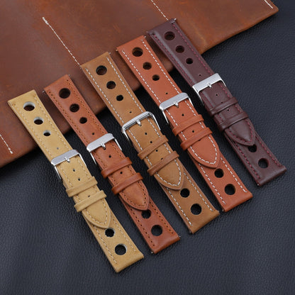 Genuine Leather Racing Style Universal Watch Strap - Back Orange / 18mm / 20mm / 22mm