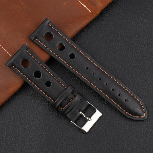 Genuine Leather Racing Style Watch Strap - Back/Orange