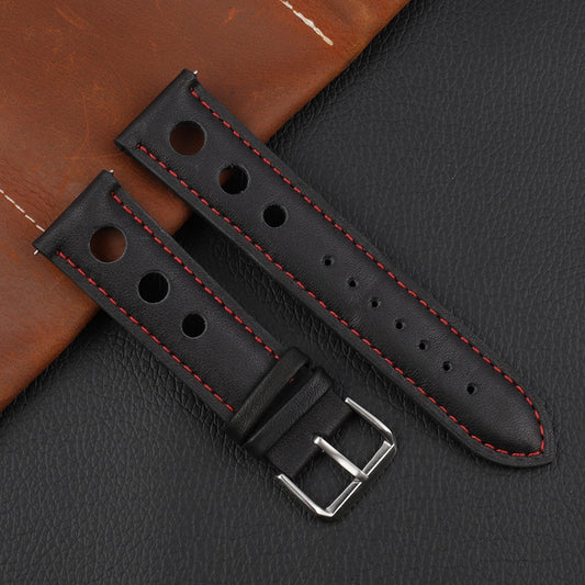Genuine Leather Racing Style Watch Strap - Black/Red