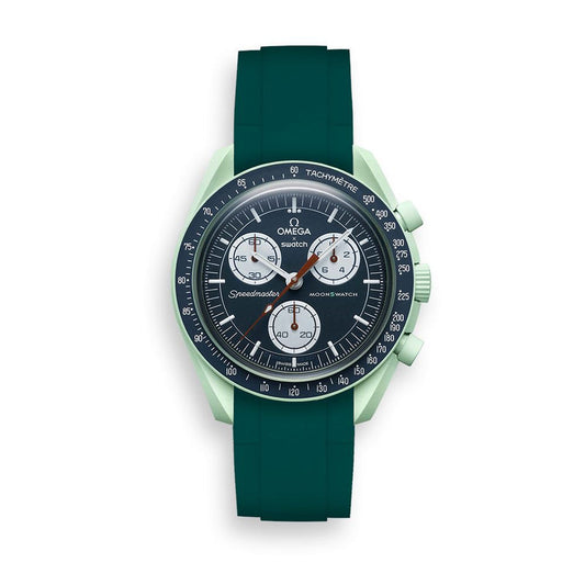 Curved End Rubber Watch Strap for MoonSwatch Speedmaster - Green