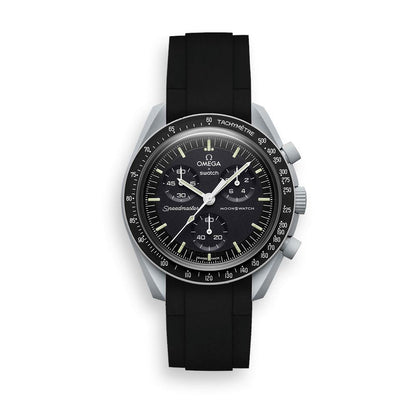 Curved End Rubber Watch Strap for MoonSwatch Speedmaster - Black