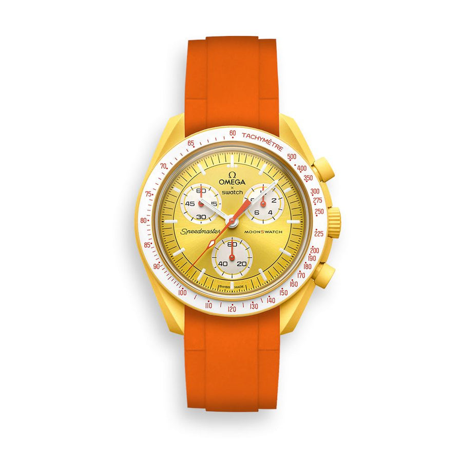 Curved End Rubber Watch Strap for MoonSwatch Speedmaster - Orange