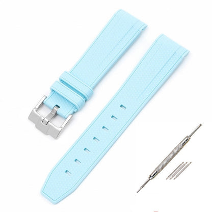 Curved End Rubber Textured Strap for MoonSwatch/Speedmaster - Cyan