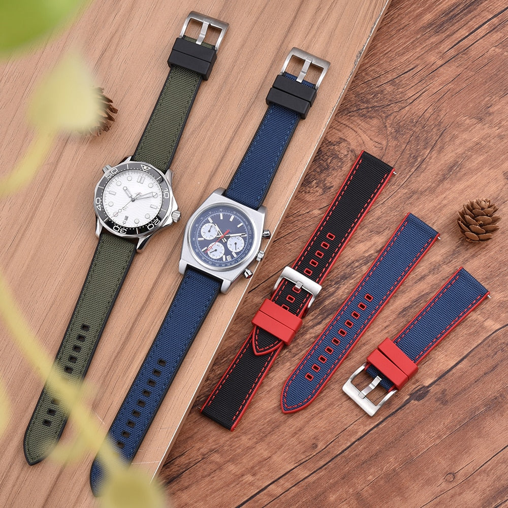 Hybrid Rubber FKM x Canvas Strap - Orange + Blue