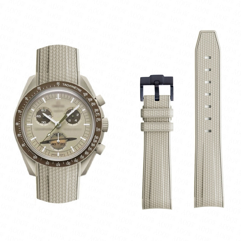 Curved End Rubber Textured Strap for MoonSwatch/Speedmaster - Khaki