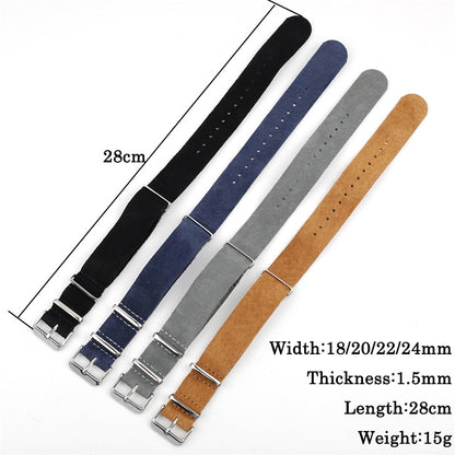 Suede Leather Universal Single Piece Strap - Grey / 18mm / 20mm / 22mm