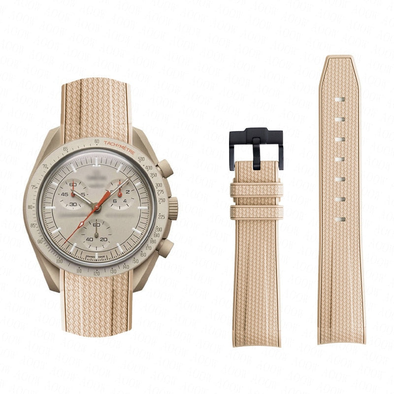 Curved End Rubber Textured Strap for MoonSwatch/Speedmaster - Beige