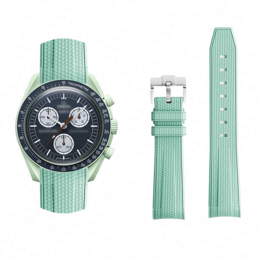Curved End Rubber Textured Strap for MoonSwatch/Speedmaster - Green