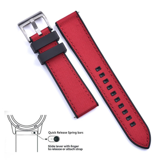 Camel Elastic Woven Nylon Strap with Red Stripe, Brushed Finish Steel Clasp  #EWB-17-SS
