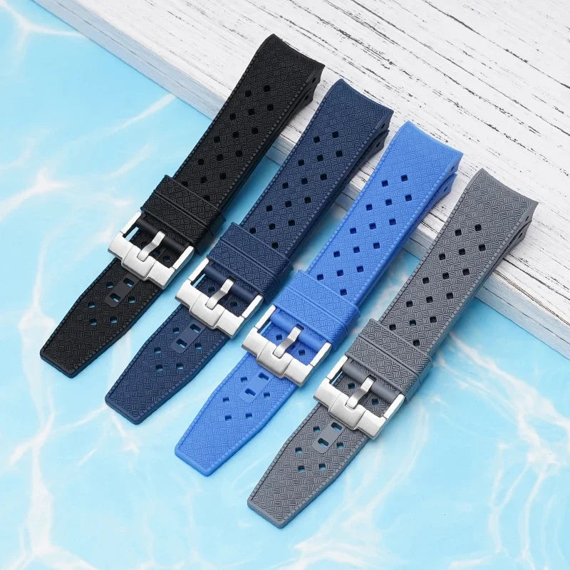 Textured Curved Rubber Watch Strap for Swatch X Blancpain - Black