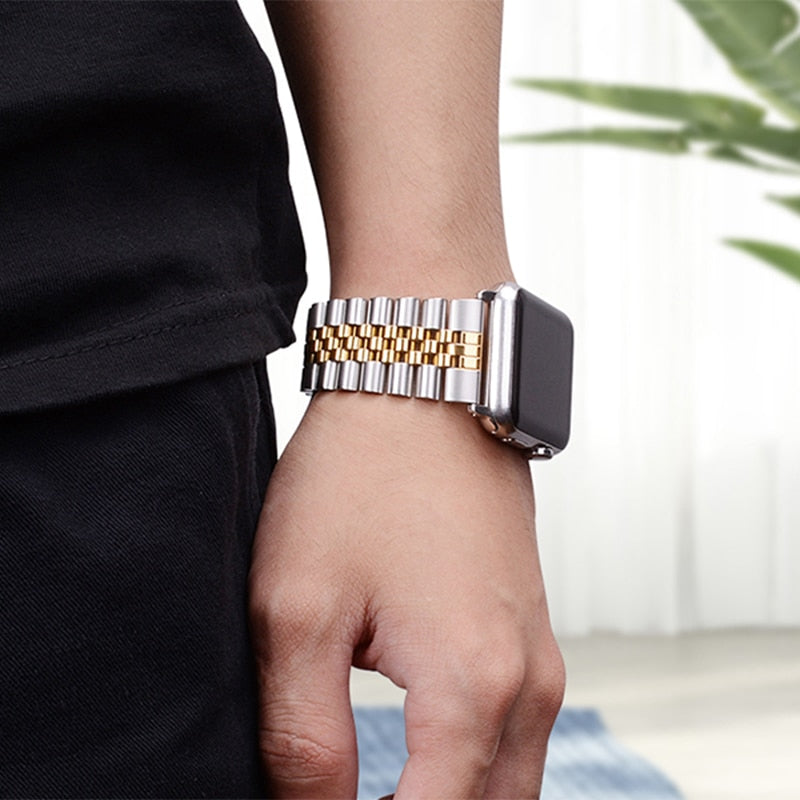 Jubilee Stainless Steel Bracelet for Apple Watch - Silver/Rose Gold