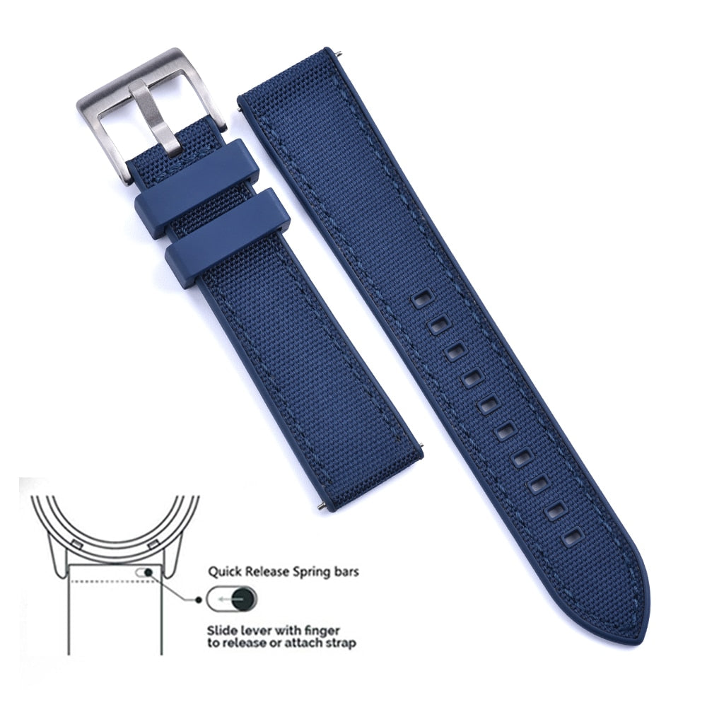 Hybrid Rubber FKM x Canvas Strap - Blue + Blue