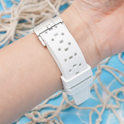 Textured Curved Rubber Watch Strap for Swatch X Blancpain - White