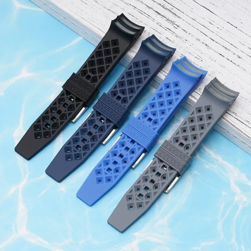 Textured Curved Rubber Watch Strap for Swatch X Blancpain - Blue