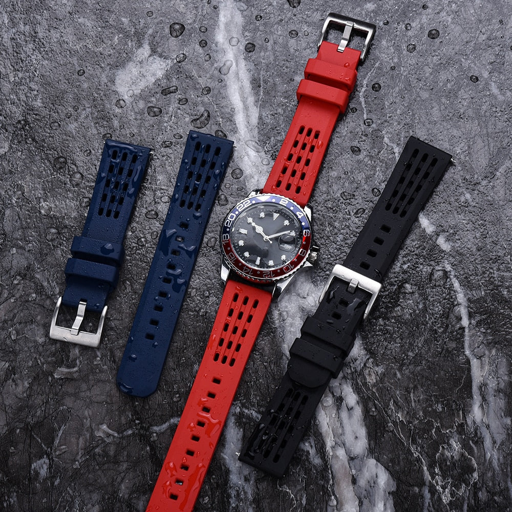 Premium Quick Release FKM Rubber Watch Strap - Red