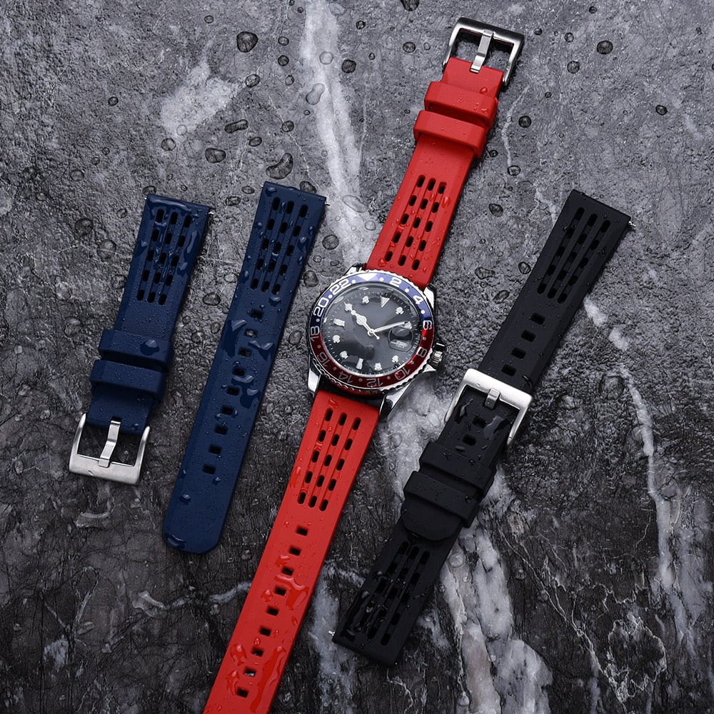 Premium Quick Release FKM Rubber Watch Strap - Blue