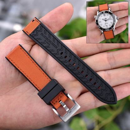 Hybrid Rubber x Canvas Universal Watch Strap - Orange + Blue / 20mm / 22mm