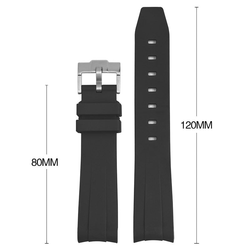 Curved End Rubber Watch Strap for MoonSwatch Speedmaster - Black
