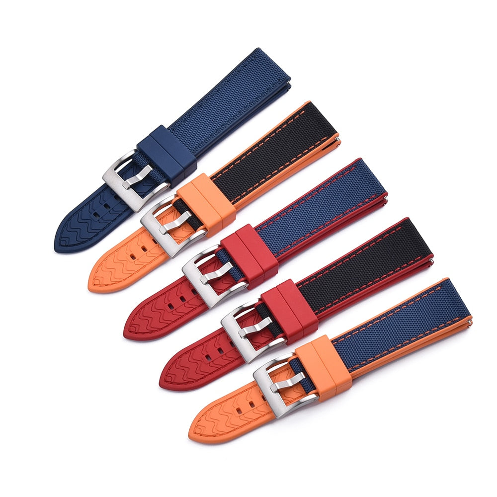 Hybrid Rubber FKM x Canvas Strap - Orange + Blue