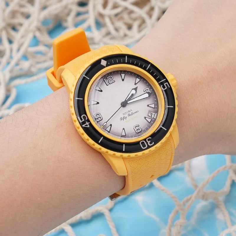 Textured Curved Rubber Watch Strap for Swatch X Blancpain - Yellow