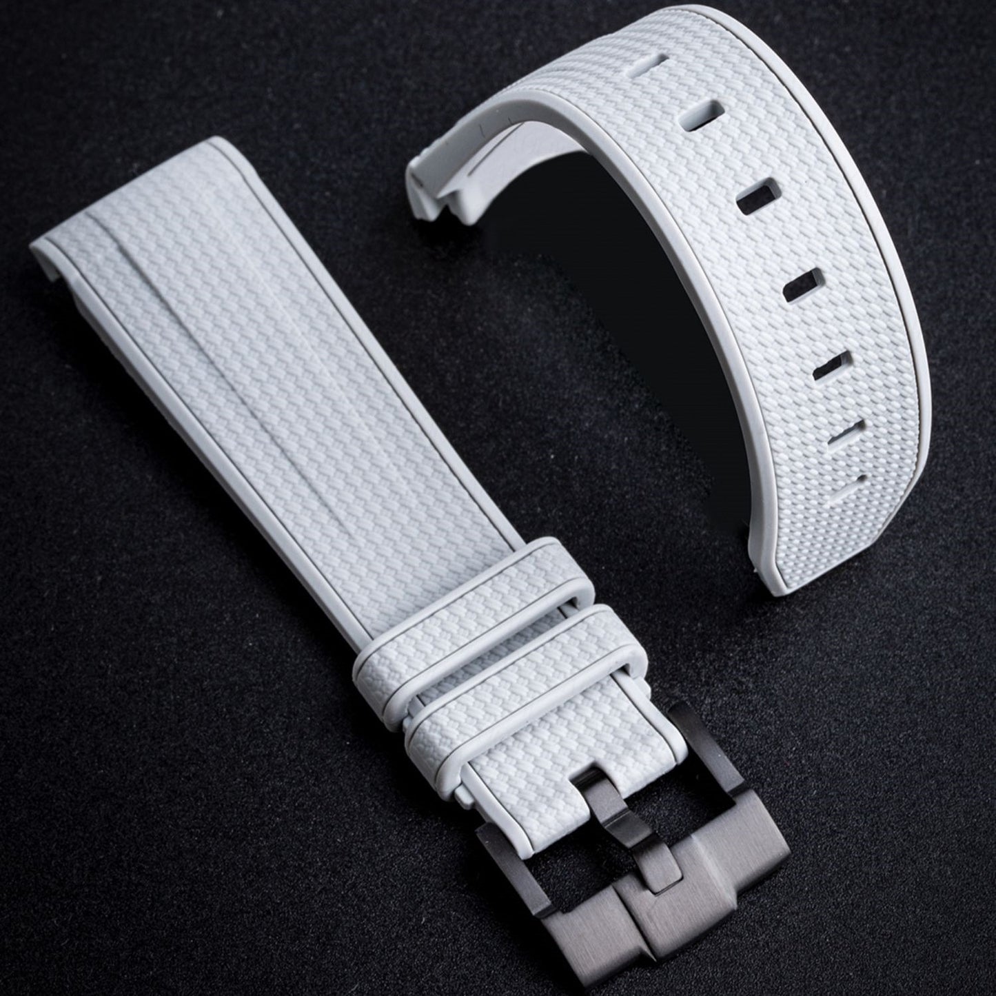 Curved End Rubber Textured Strap for MoonSwatch/Speedmaster - White