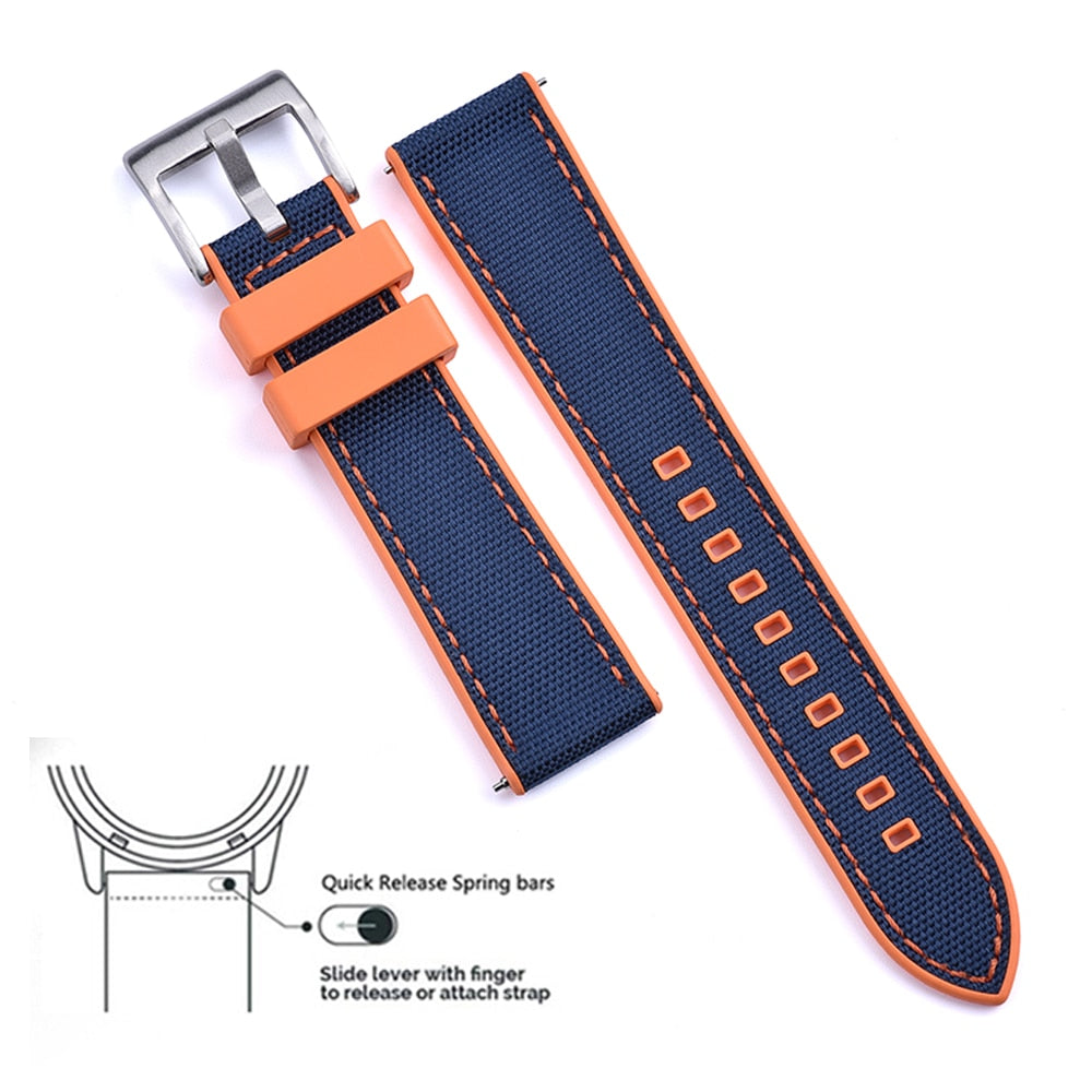 Hybrid Rubber FKM x Canvas Strap - Orange + Blue