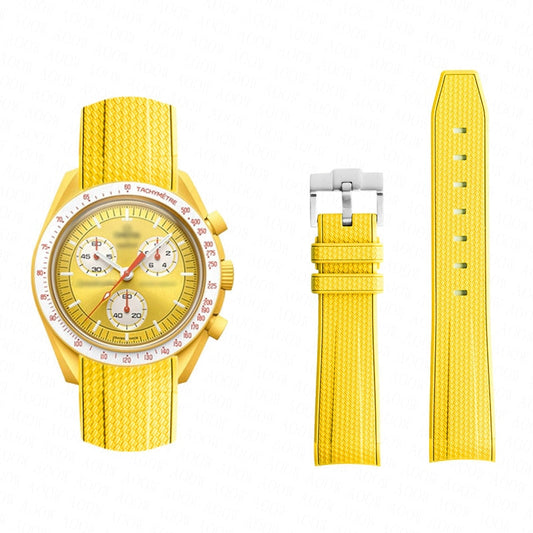Curved End Rubber Textured Strap for MoonSwatch/Speedmaster - Yellow