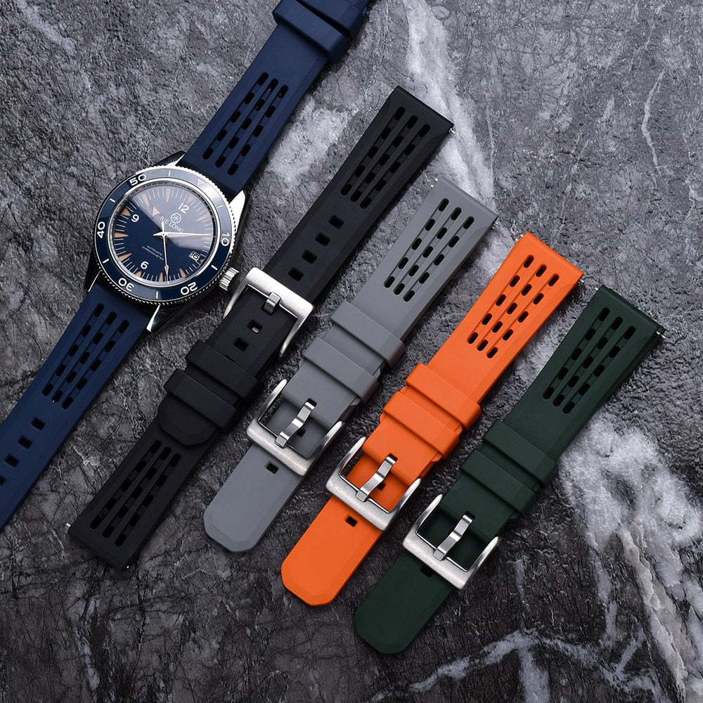 Premium Quick Release FKM Rubber Watch Strap - Blue