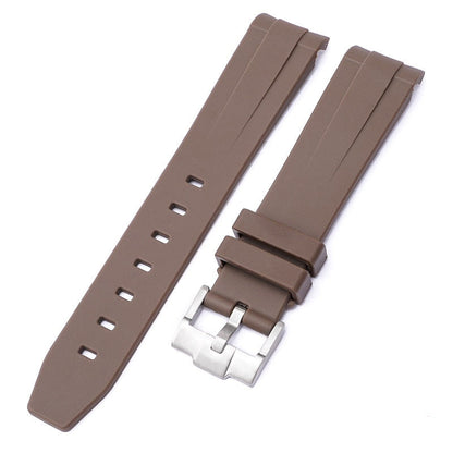 Curved End Rubber Watch Strap for MoonSwatch Speedmaster - Brown
