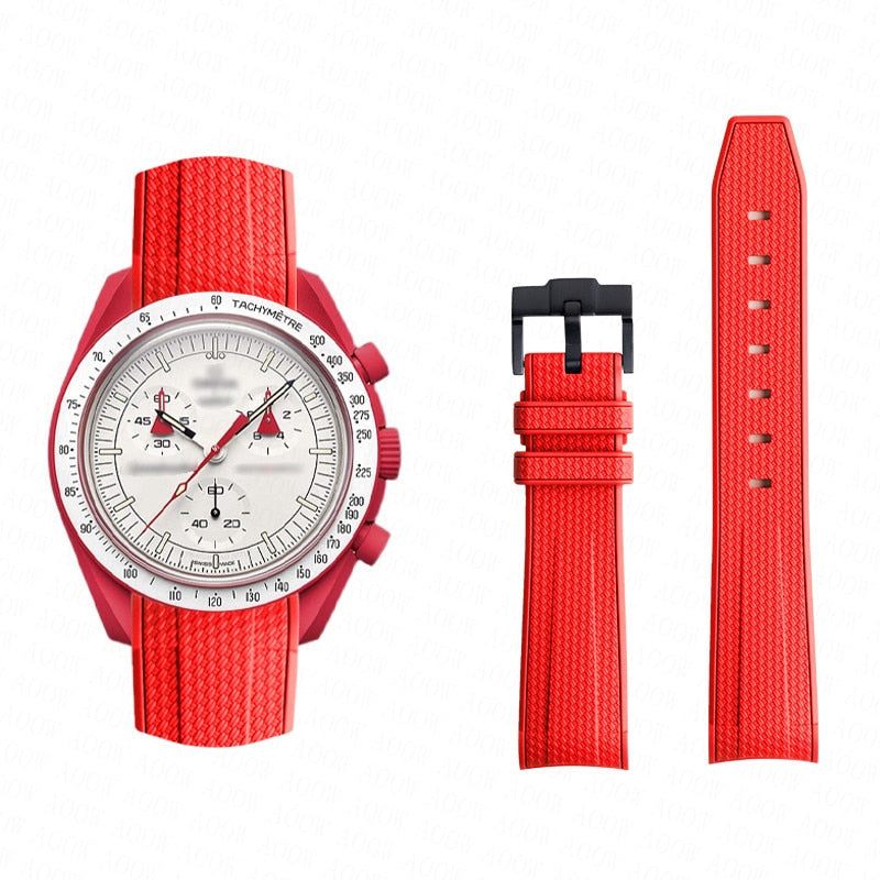 Curved End Rubber Textured Strap for MoonSwatch/Speedmaster - Red