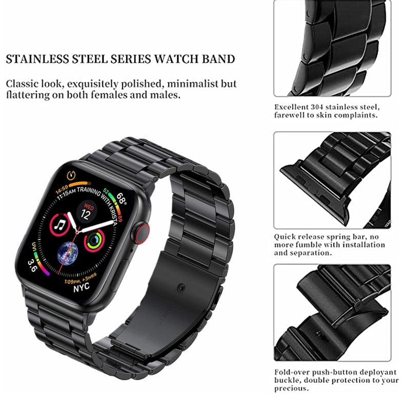 3 Link Stainless Steel Bracelet for Apple Watch Black