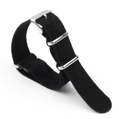 Suede Leather Universal Single Piece Strap - Black / 18mm / 20mm / 22mm