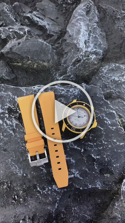 Curved Rubber Watch Strap for Swatch X Blancpain - White