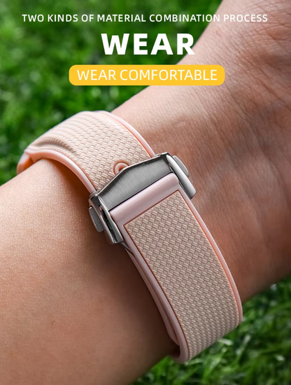 Curved End Rubber Folding Clasp Strap For Omega X Swatch MoonSwatch - Pink