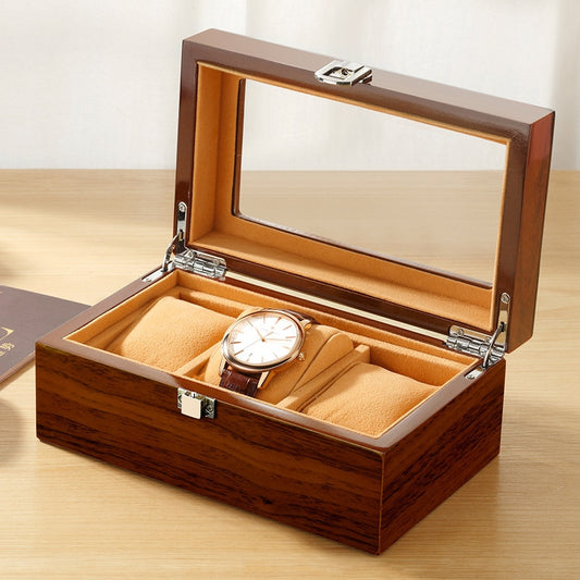 豪華木製手錶展示盒 3 槽存儲 - 紅色