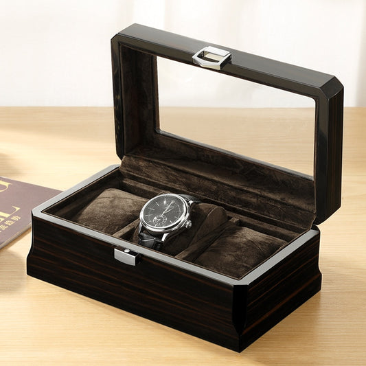 Luxury Wooden Watch Display Box 3 Slot Storage - Black