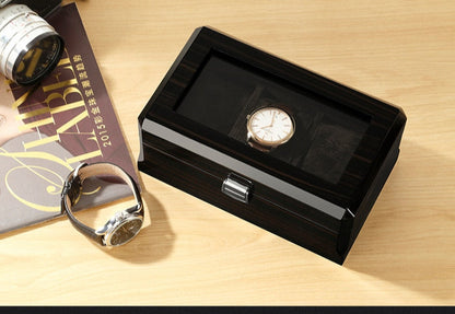 Luxury Wooden Watch Display Box 3 Slot Storage - Black