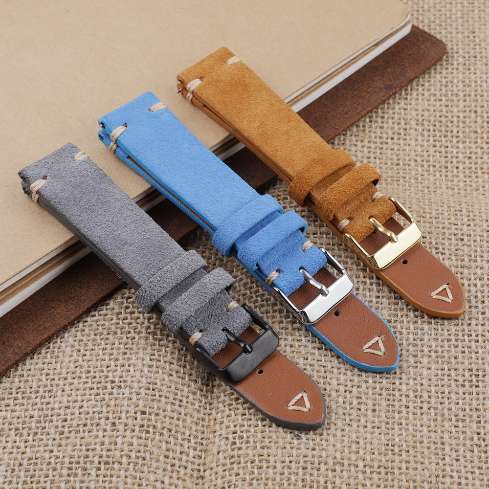 Vintage suede leather watch strap, suede watch band, handmade in Finland