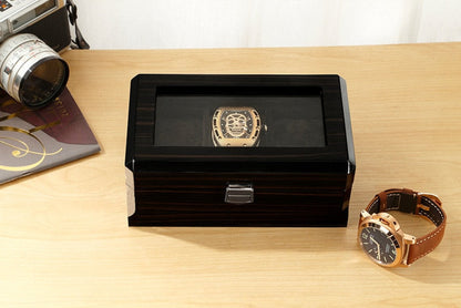 Luxury Wooden Watch Display Box 3 Slot Storage - Black