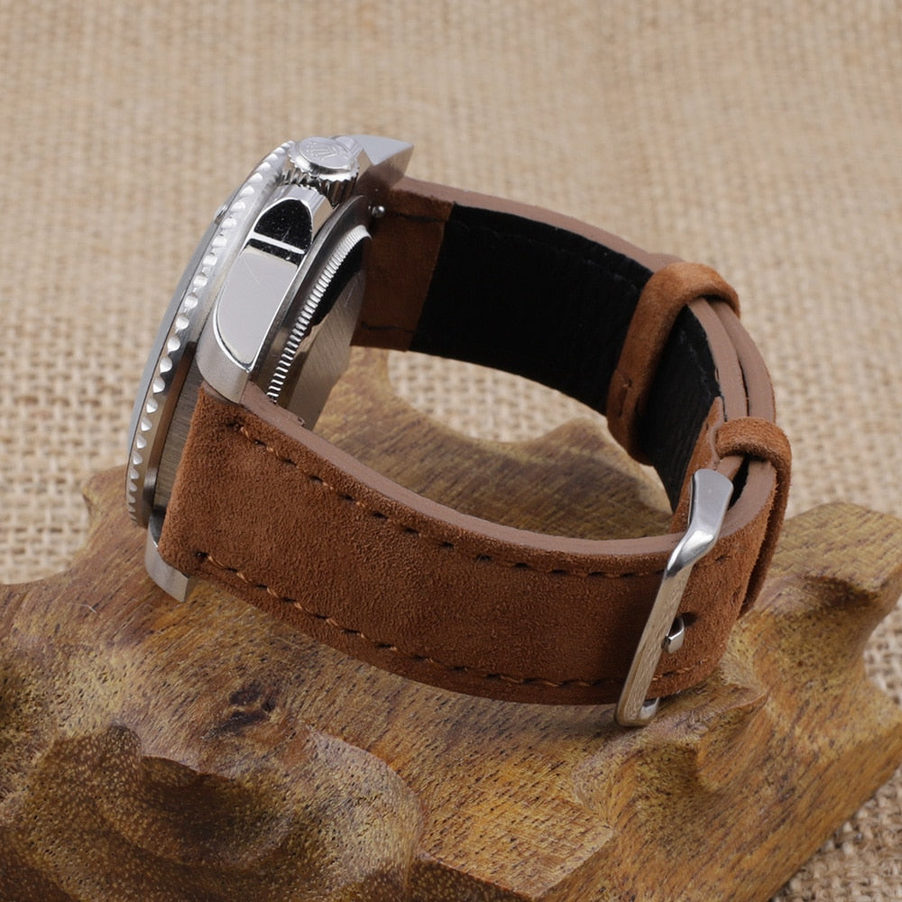 優質絨面革錶帶 - 棕褐色